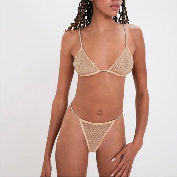 FOR LOVE & LEMONS - GLITTER BRALETTE & THONG SET - GOLD - Picture 3 of 9